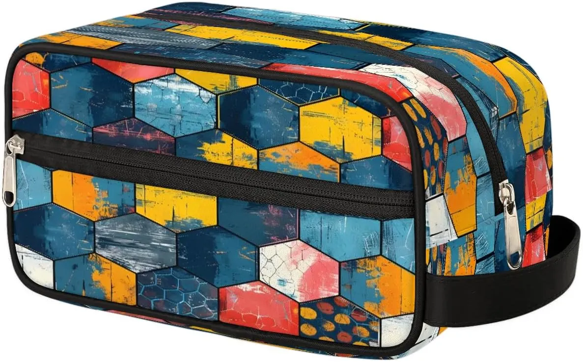 Polygon Hexagon Travel Toiletry Bag Wash Bag Portable Cosmetic Bag Toiletries Accessories Cosmetic Storage Bag Shower Shaving Bag Unisex Patchwork Marble