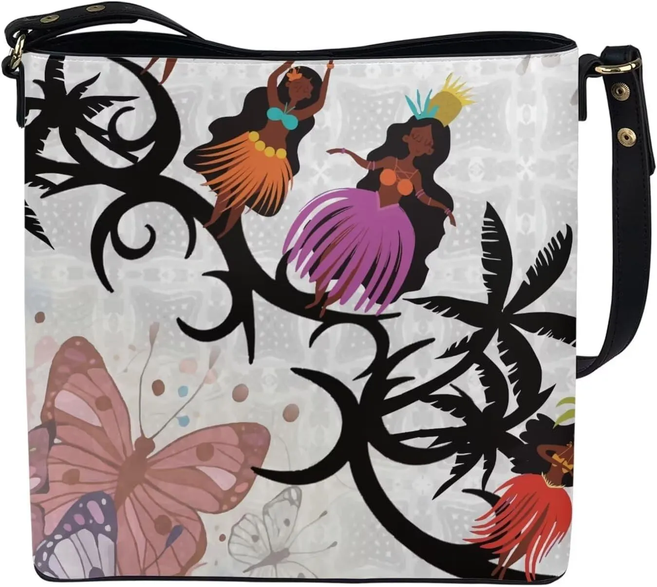 Polynesian Bucket Bags for Women Crossbody Bags Leather Tote Bag Summer Clutch Purses Hobo with 2 Detachable Straps