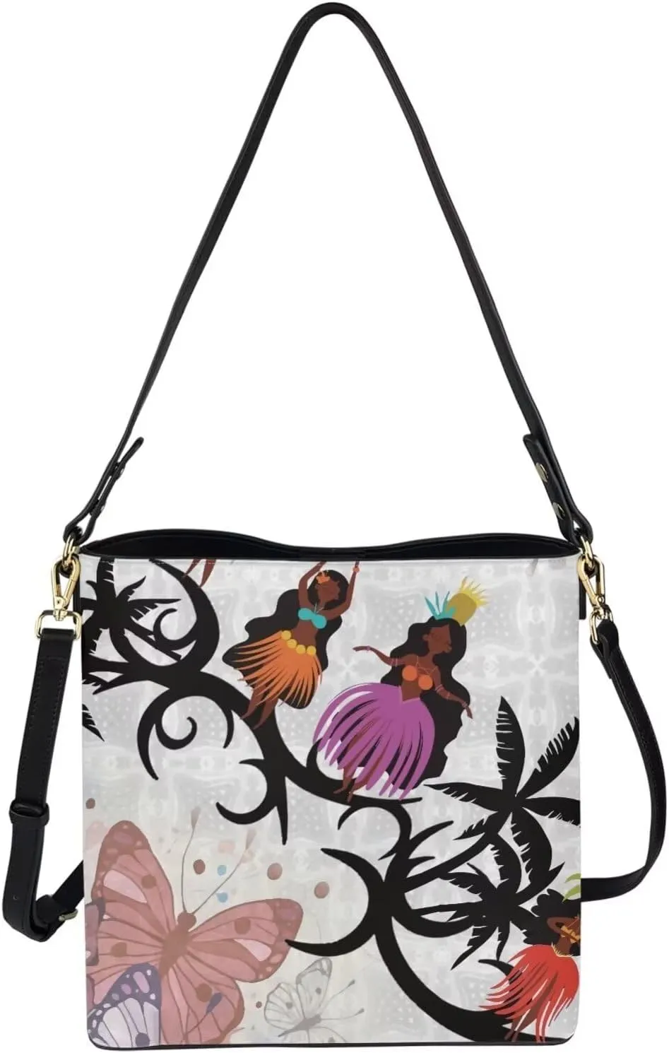 Polynesian Bucket Bags for Women Crossbody Bags Leather Tote Bag Summer Clutch Purses Hobo with 2 Detachable Straps