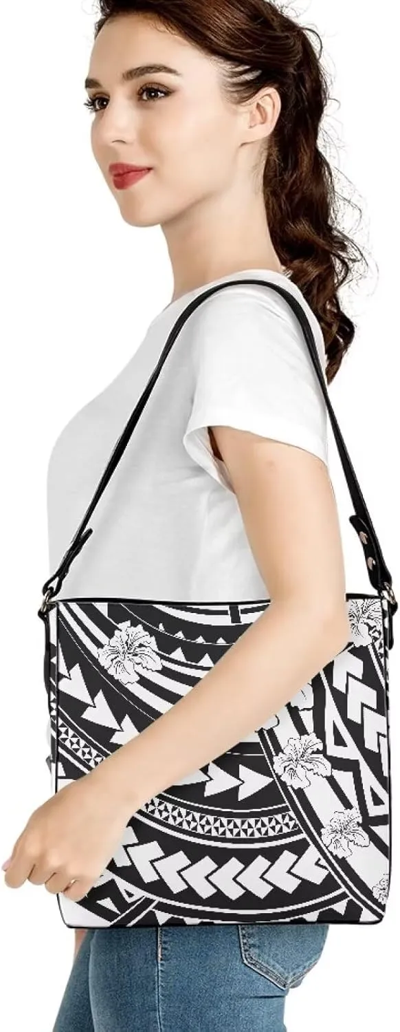 Polynesian Bucket Bags For Women Crossbody Bags PU Leather Tote Bag Summer Purses with 2 Detachable Straps Handbags