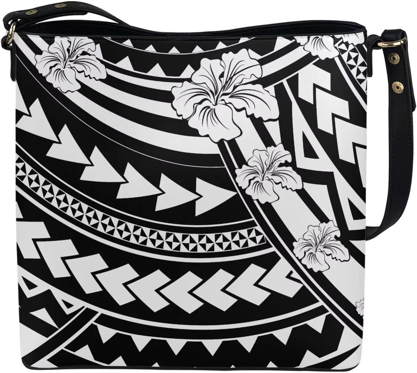 Polynesian Bucket Bags For Women Crossbody Bags PU Leather Tote Bag Summer Purses with 2 Detachable Straps Handbags