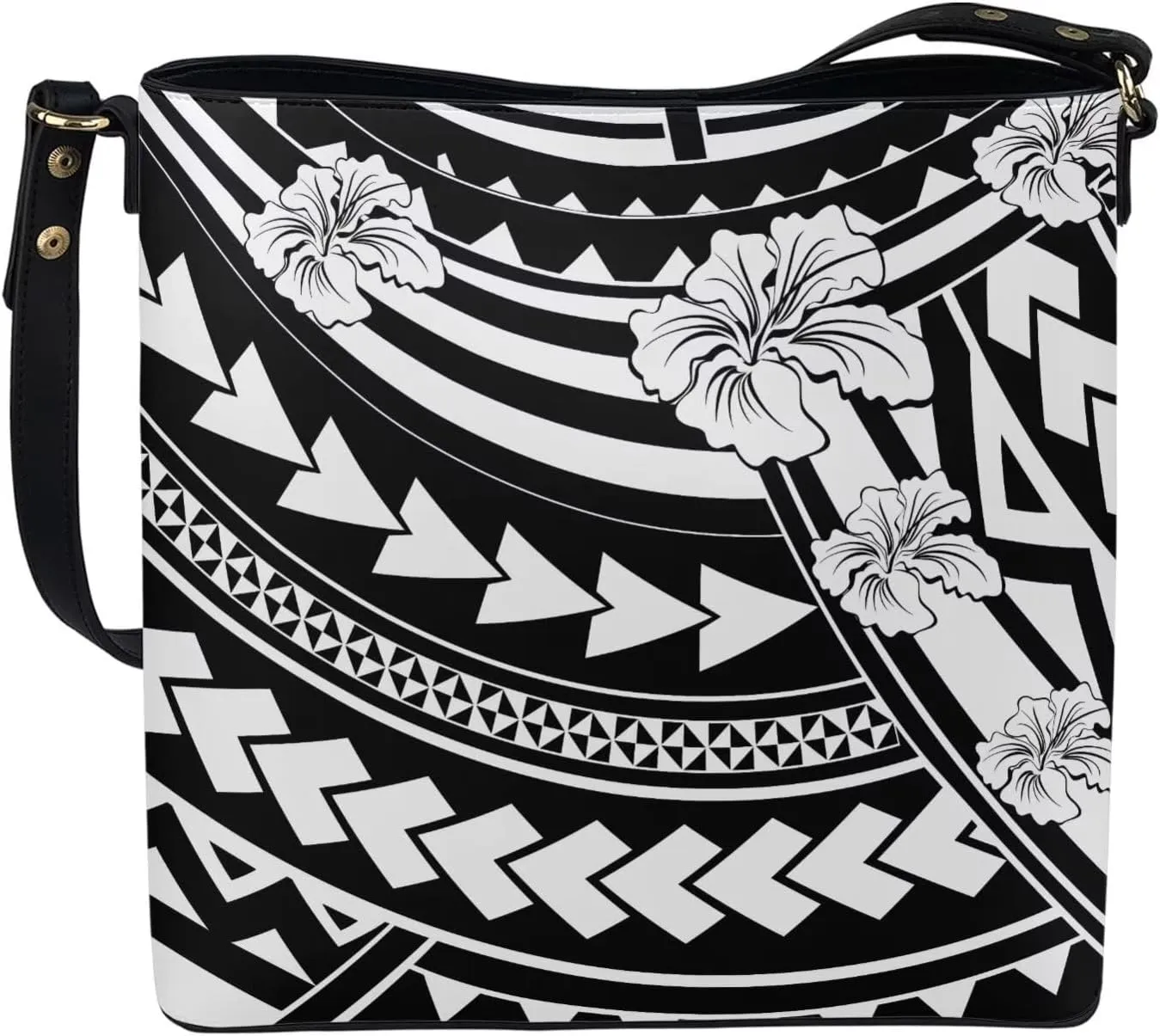 Polynesian Bucket Bags For Women Crossbody Bags PU Leather Tote Bag Summer Purses with 2 Detachable Straps Handbags
