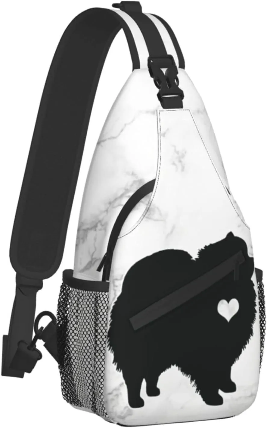 Pomeranian Dog Silhouette Chest Bag Shoulder Bag, Cute Animals Sling Backpack Casual Travel Bag For Men And Women