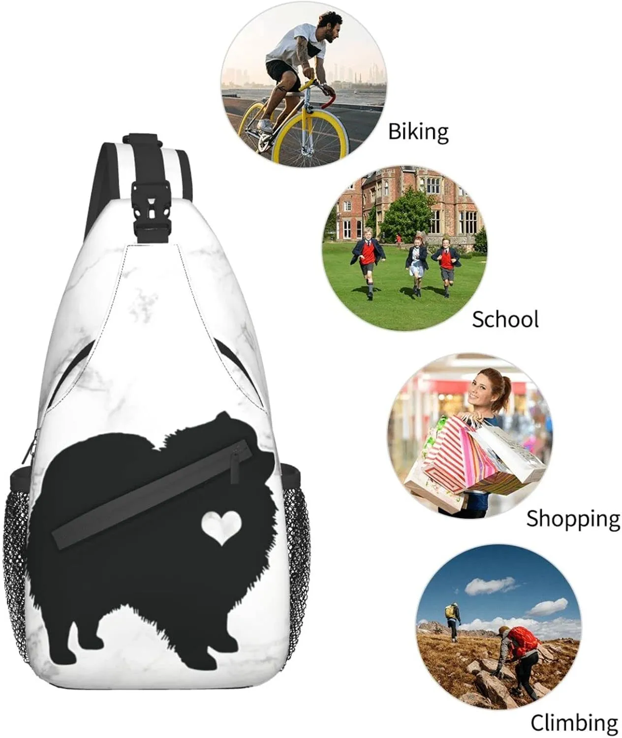 Pomeranian Dog Silhouette Chest Bag Shoulder Bag, Cute Animals Sling Backpack Casual Travel Bag For Men And Women