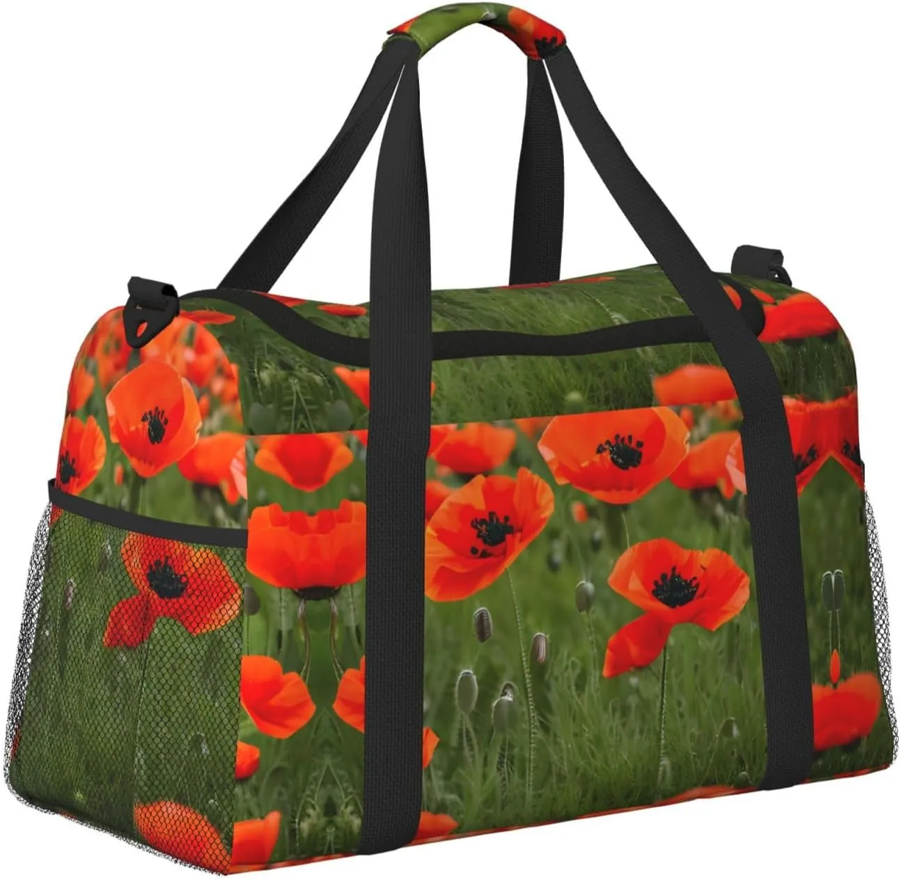 Poppy Flowers Petals Travel Duffel Bag With Zippers And Handles, Big Foldable Duffle Bag For Family Vacations