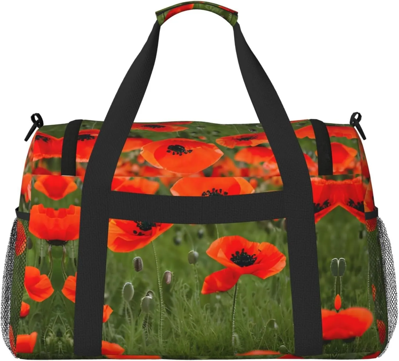 Poppy Flowers Petals Travel Duffel Bag With Zippers And Handles, Big Foldable Duffle Bag For Family Vacations