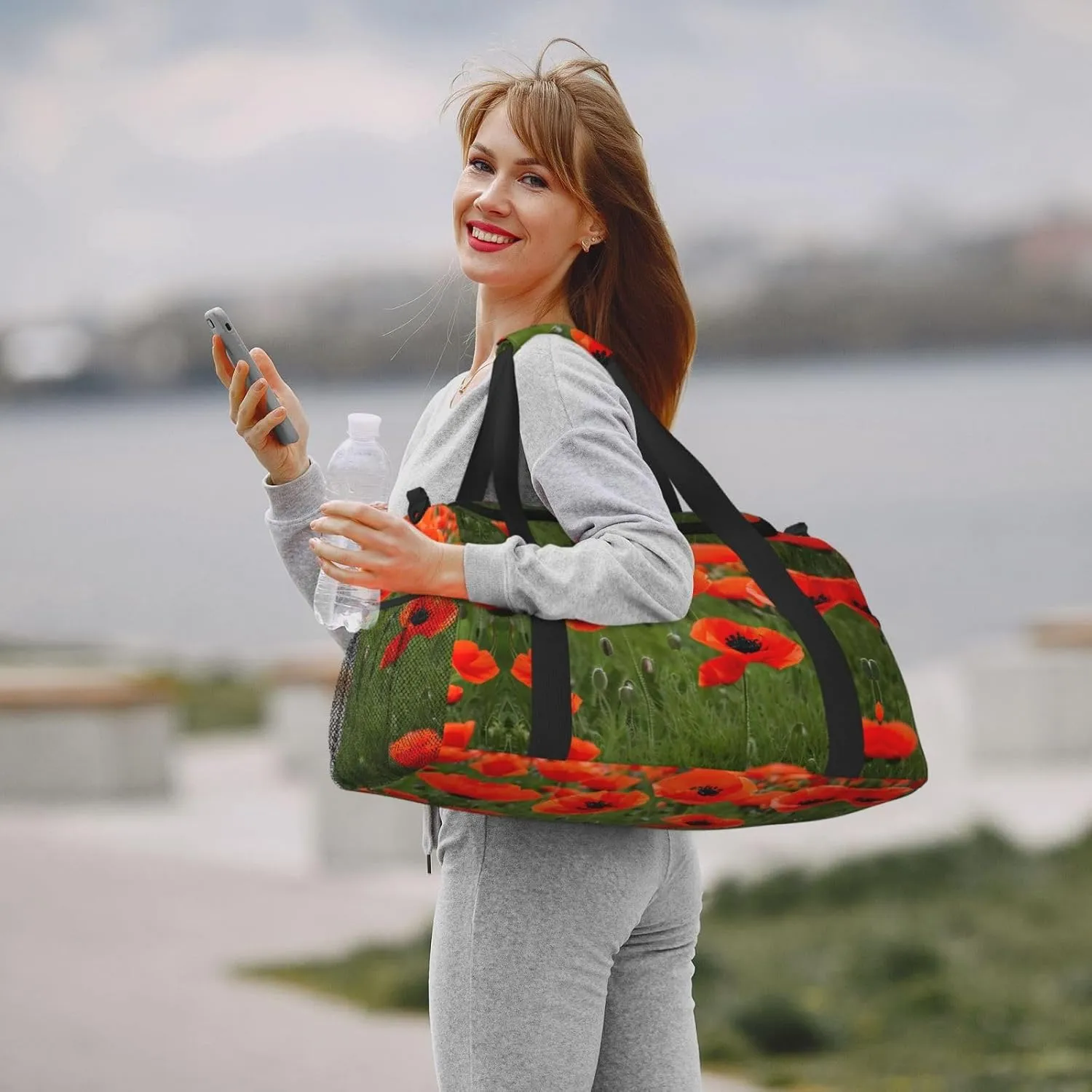 Poppy Flowers Petals Travel Duffel Bag With Zippers And Handles, Big Foldable Duffle Bag For Family Vacations