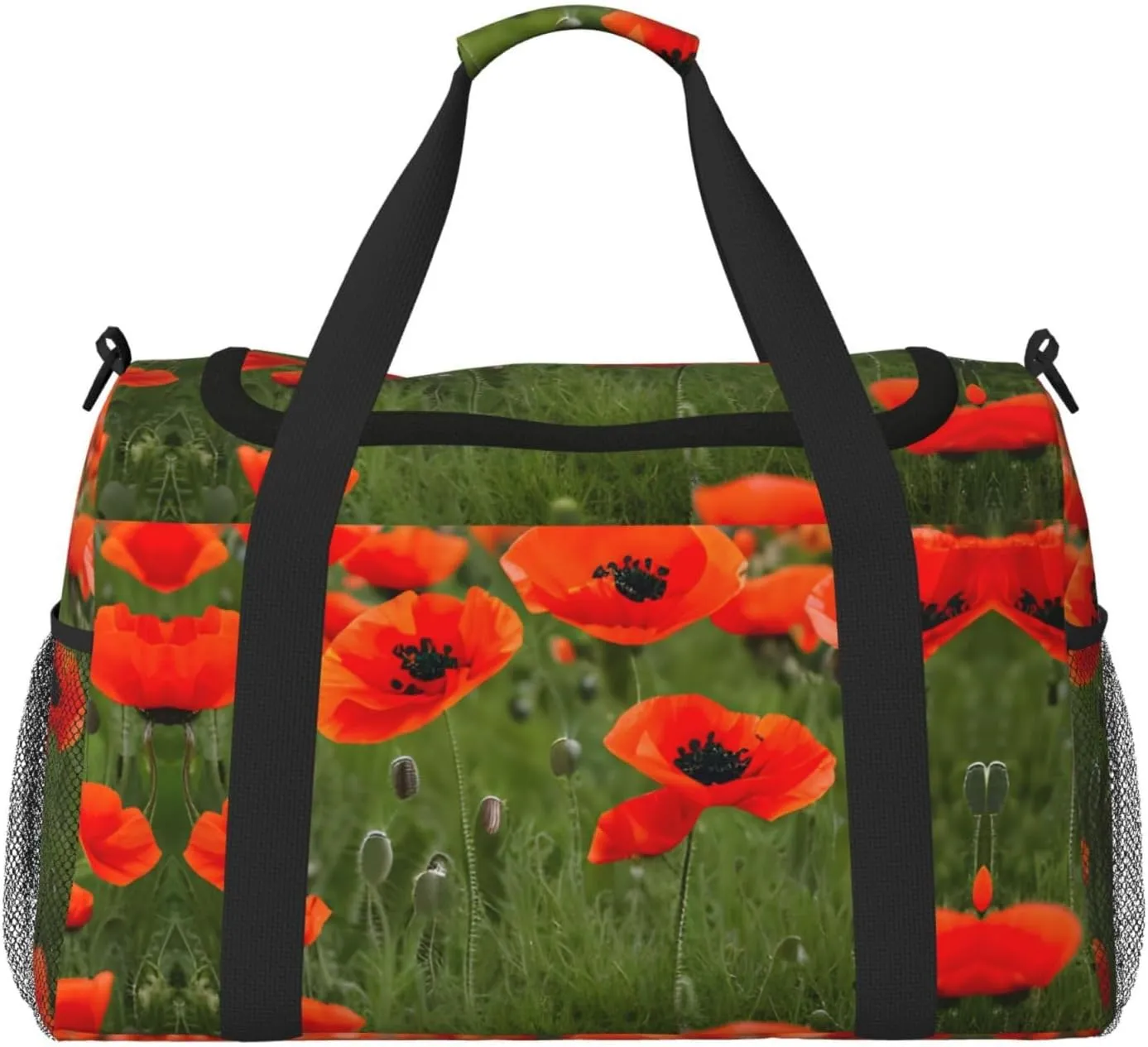 Poppy Flowers Petals Travel Duffel Bag With Zippers And Handles, Big Foldable Duffle Bag For Family Vacations