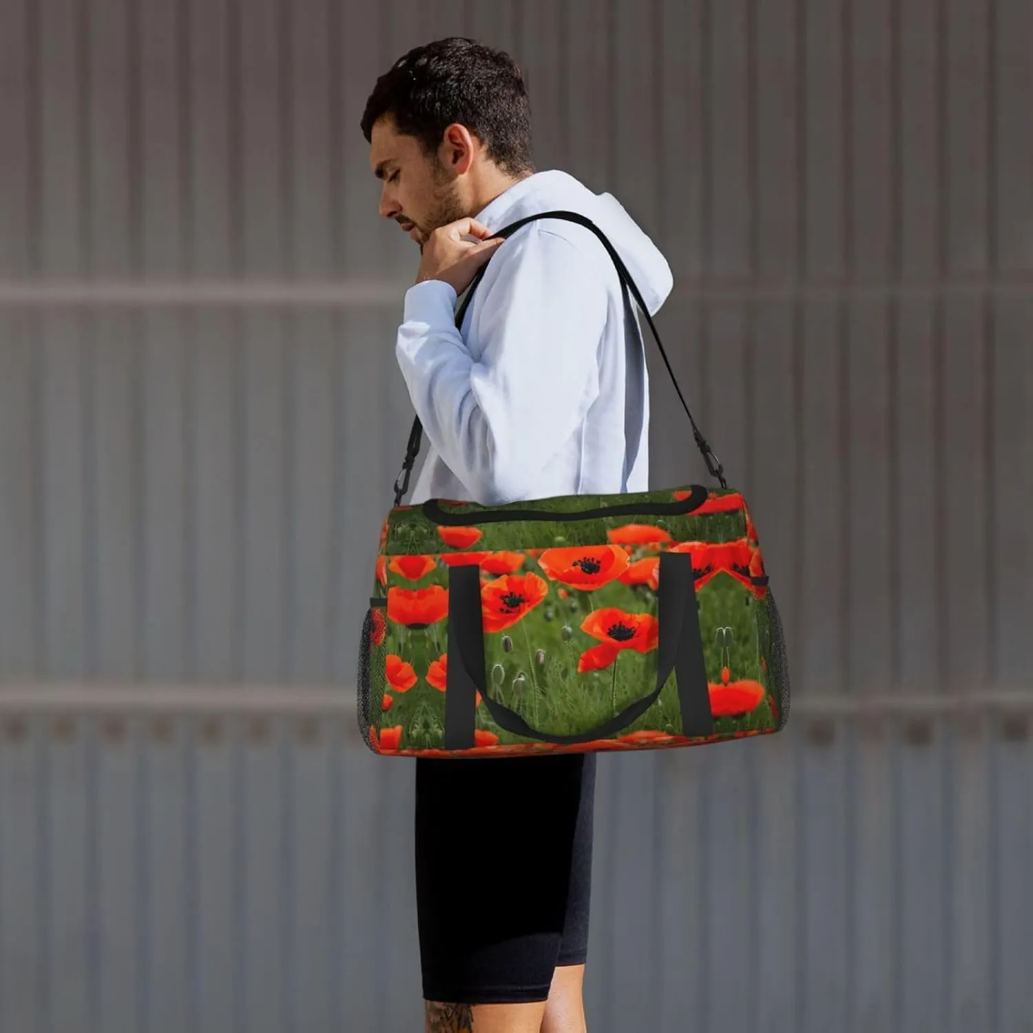 Poppy Flowers Petals Travel Duffel Bag With Zippers And Handles, Big Foldable Duffle Bag For Family Vacations