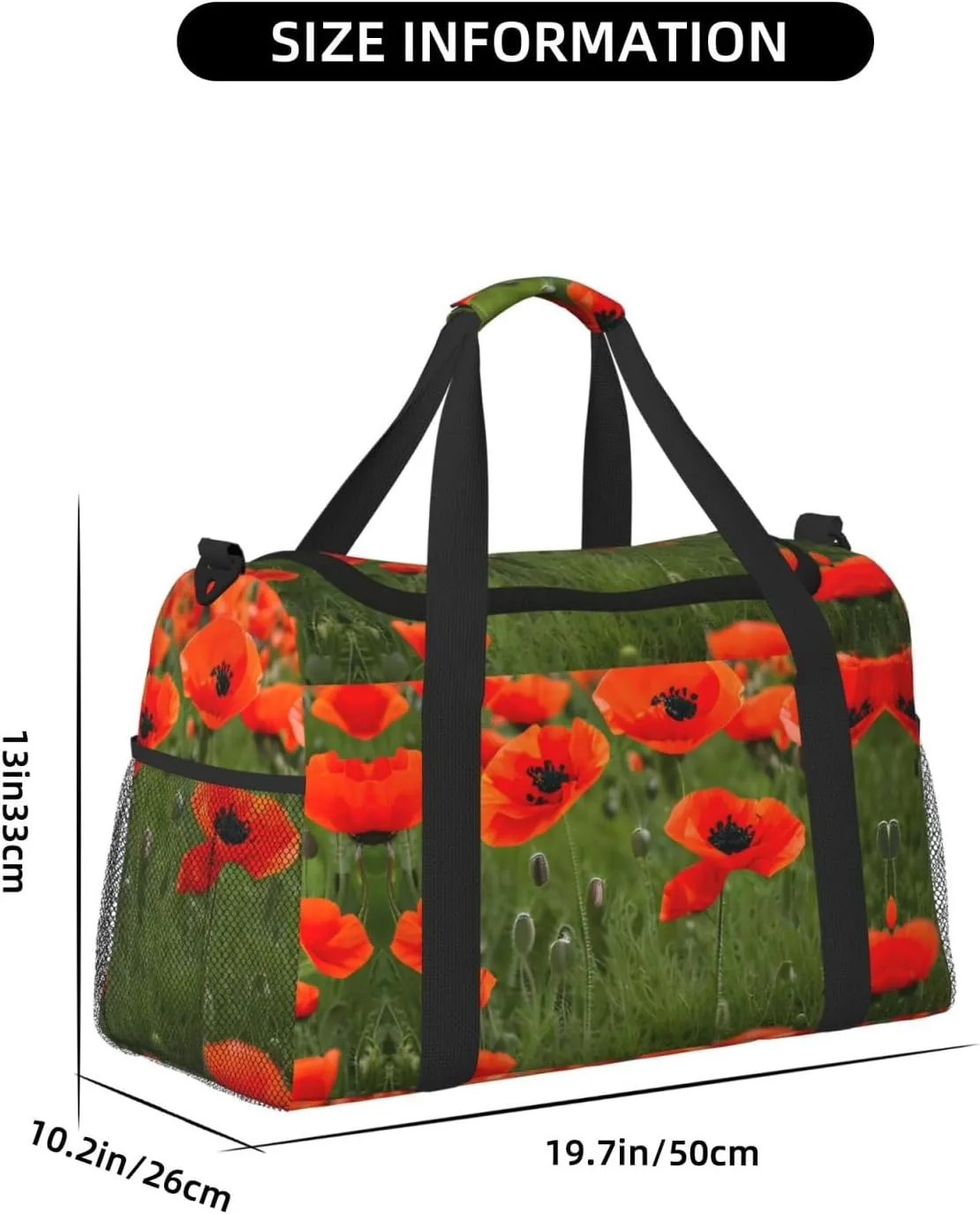 Poppy Flowers Petals Travel Duffel Bag With Zippers And Handles, Big Foldable Duffle Bag For Family Vacations