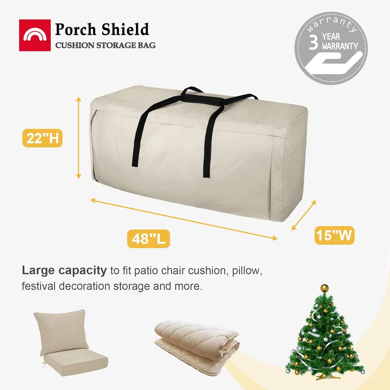 Porch Shield Outdoor Cushion Storage Bag 48 inch Waterproof Outside Storage Bags for Patio Furniture with Zippers and Handles