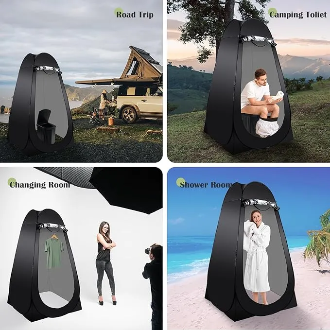 Portable Camping Toilet Kit for Adults, Pop up Privacy Tent, X Large Folding Toilet Potty with Camping Tent, Outdoor Instant Shower Tent Camp Toilet Changing Dressing Room (Black)