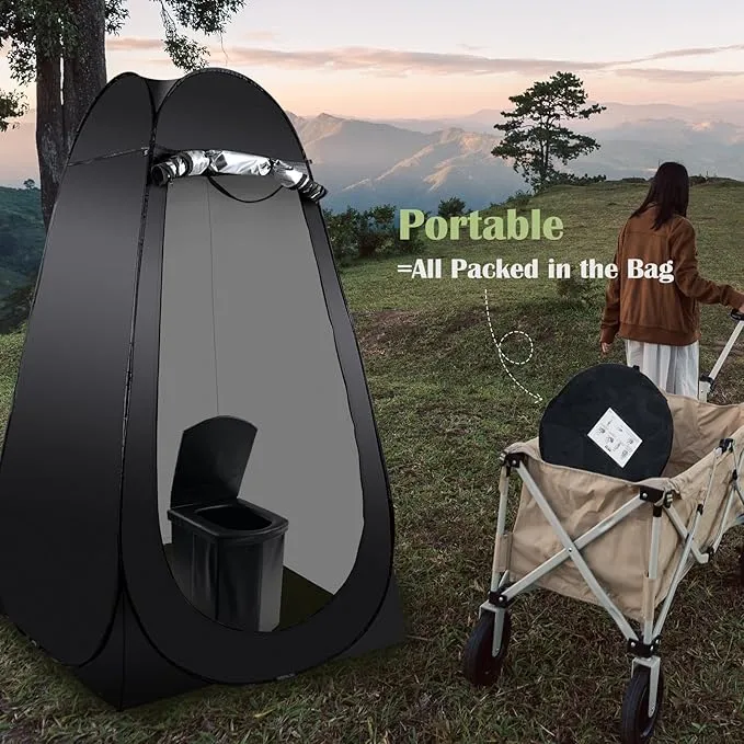 Portable Camping Toilet Kit for Adults, Pop up Privacy Tent, X Large Folding Toilet Potty with Camping Tent, Outdoor Instant Shower Tent Camp Toilet Changing Dressing Room (Black)