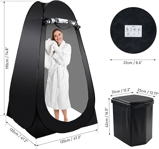 Portable Camping Toilet Kit for Adults, Pop up Privacy Tent, X Large Folding Toilet Potty with Camping Tent, Outdoor Instant Shower Tent Camp Toilet Changing Dressing Room (Black)