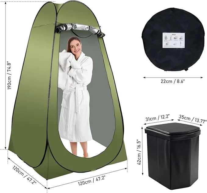 Portable Camping Toilet Kit for Adults, Pop up Privacy Tent, X Large Folding Toilet Potty with Camping Tent, Outdoor Instant Shower Tent Camp Toilet Changing Dressing Room (Green)