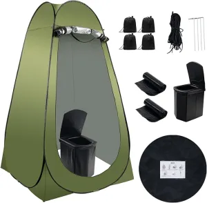 Portable Camping Toilet Kit for Adults, Pop up Privacy Tent, X Large Folding Toilet Potty with Camping Tent, Outdoor Instant Shower Tent Camp Toilet Changing Dressing Room (Green)