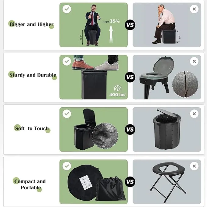 Portable Camping Toilet Kit for Adults, Pop up Privacy Tent, X Large Folding Toilet Potty with Camping Tent, Outdoor Instant Shower Tent Camp Toilet Changing Dressing Room (Green)