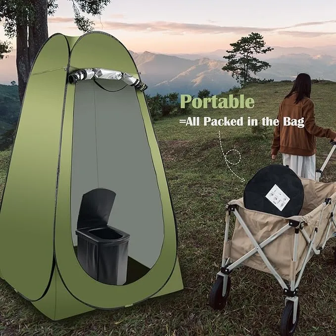 Portable Camping Toilet Kit for Adults, Pop up Privacy Tent, X Large Folding Toilet Potty with Camping Tent, Outdoor Instant Shower Tent Camp Toilet Changing Dressing Room (Green)
