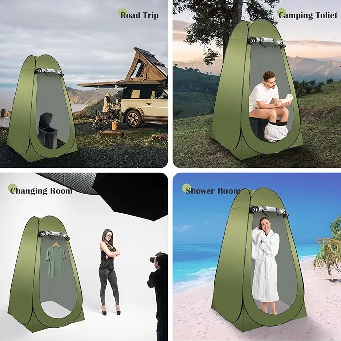 Portable Camping Toilet Kit for Adults, Pop up Privacy Tent, X Large Folding Toilet Potty with Camping Tent, Outdoor Instant Shower Tent Camp Toilet Changing Dressing Room (Green)