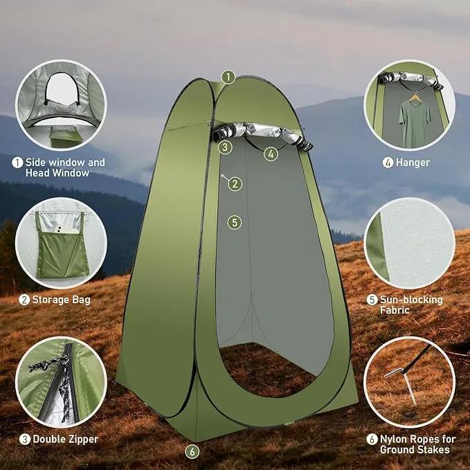 Portable Camping Toilet Kit for Adults, Pop up Privacy Tent, X Large Folding Toilet Potty with Camping Tent, Outdoor Instant Shower Tent Camp Toilet Changing Dressing Room (Green)