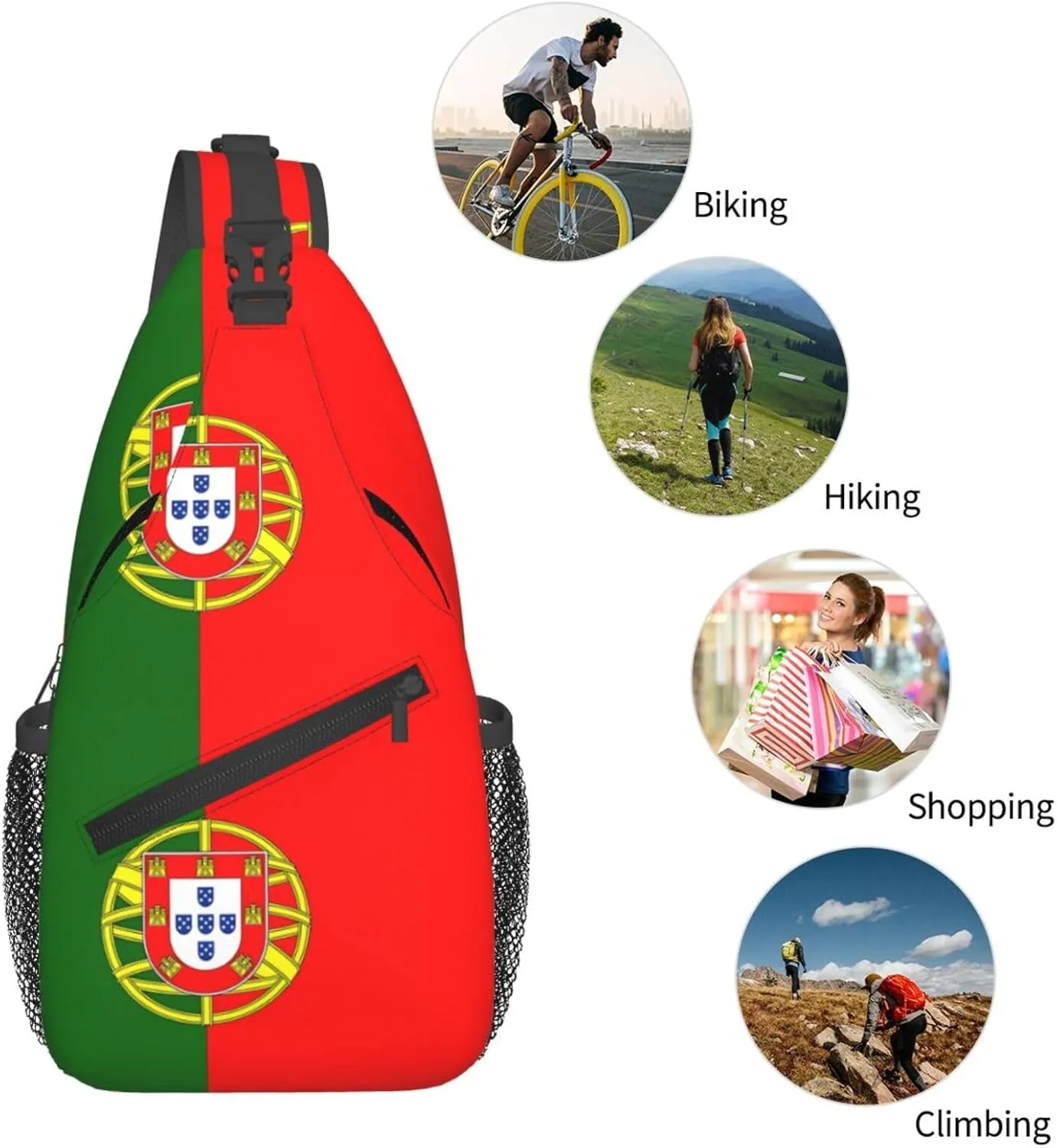 Portugal Portuguese Flag Chest Sling Bag Crossbody Shoulder Backpack Bag Gym Cycling Daypack Travel Hiking Cross Bag