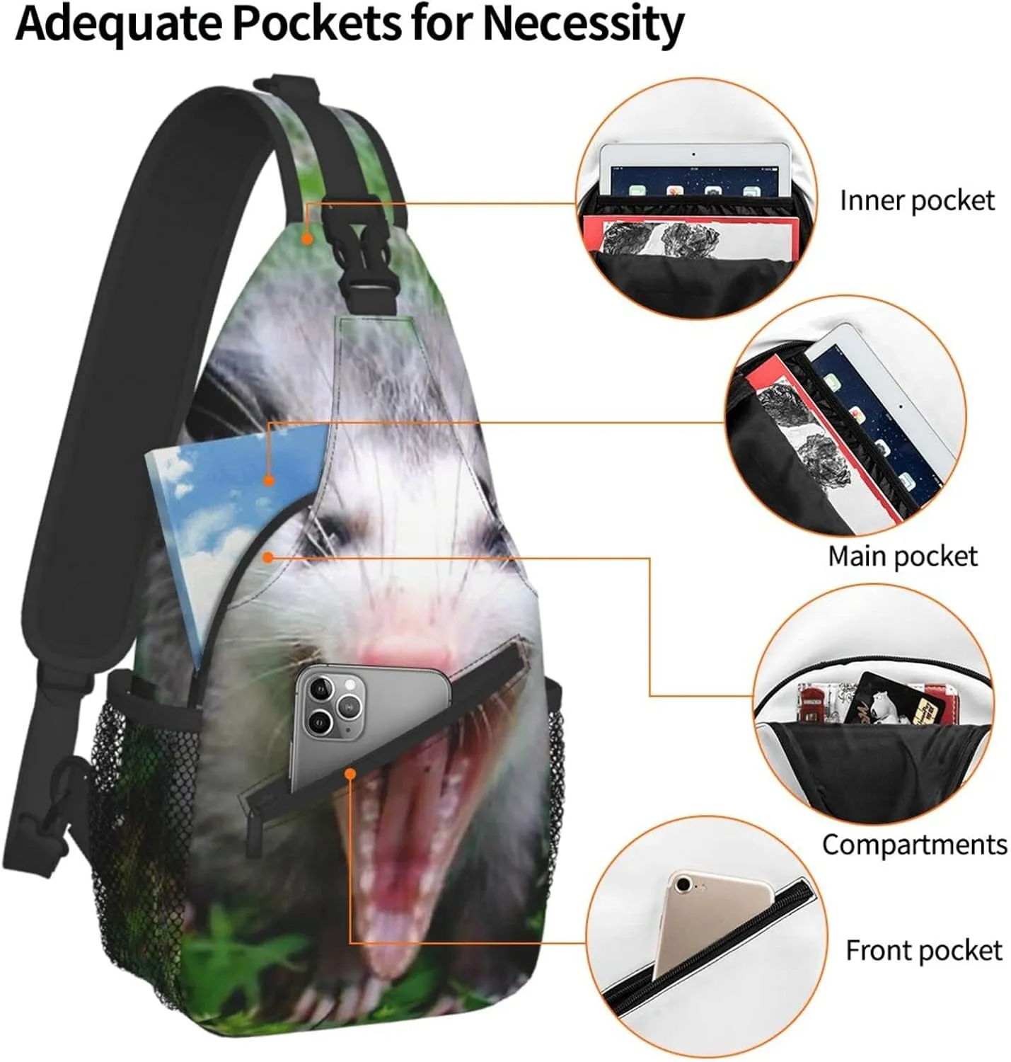 Possum Hissing Chest Bag Shoulder Bag, Animal Sling Backpack Casual Travel Bag For Men And Women