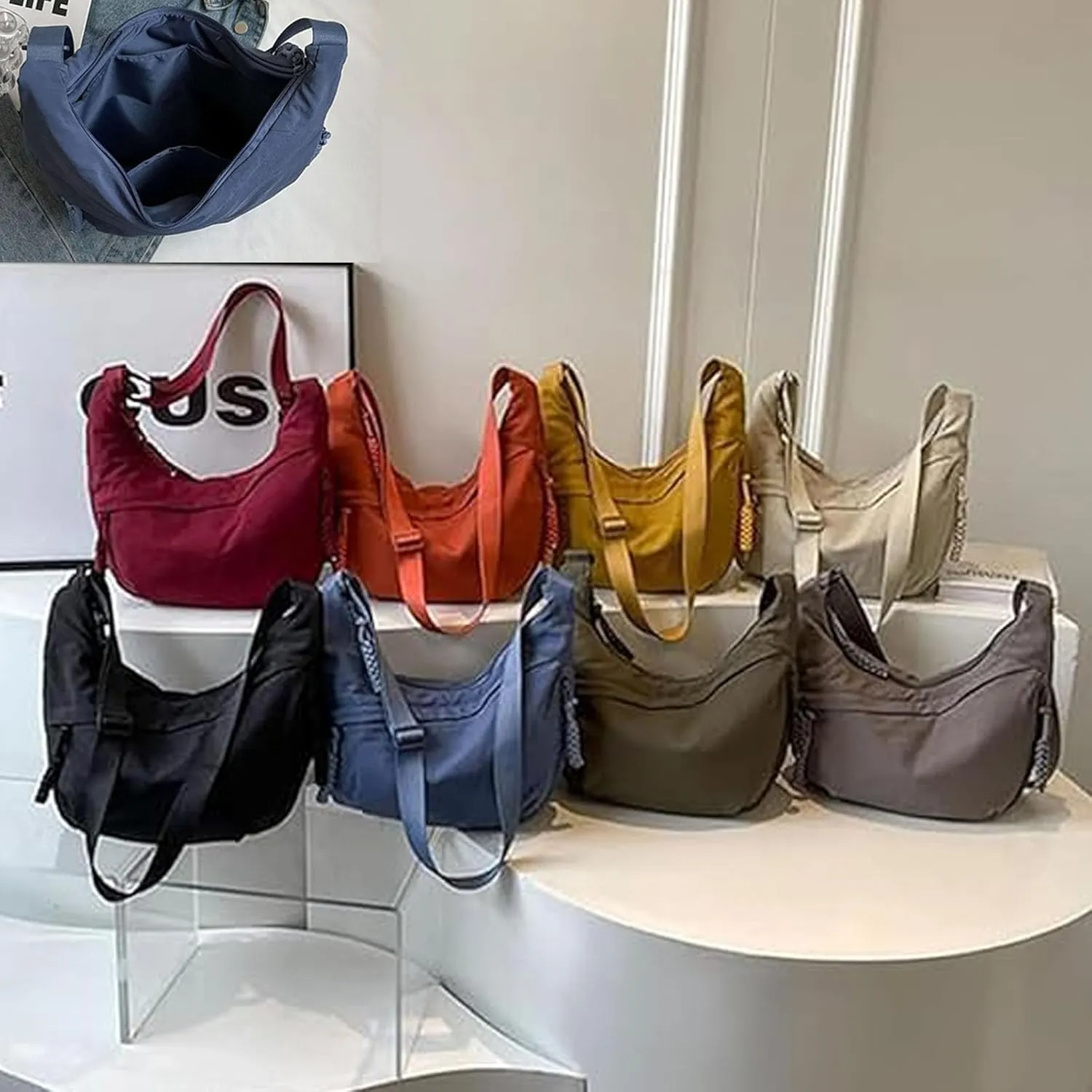 Preferable Crossbody Bag, 2025 New Plain Color Nylon Crescent Crossbody Bag for Women, Suitable for Travel