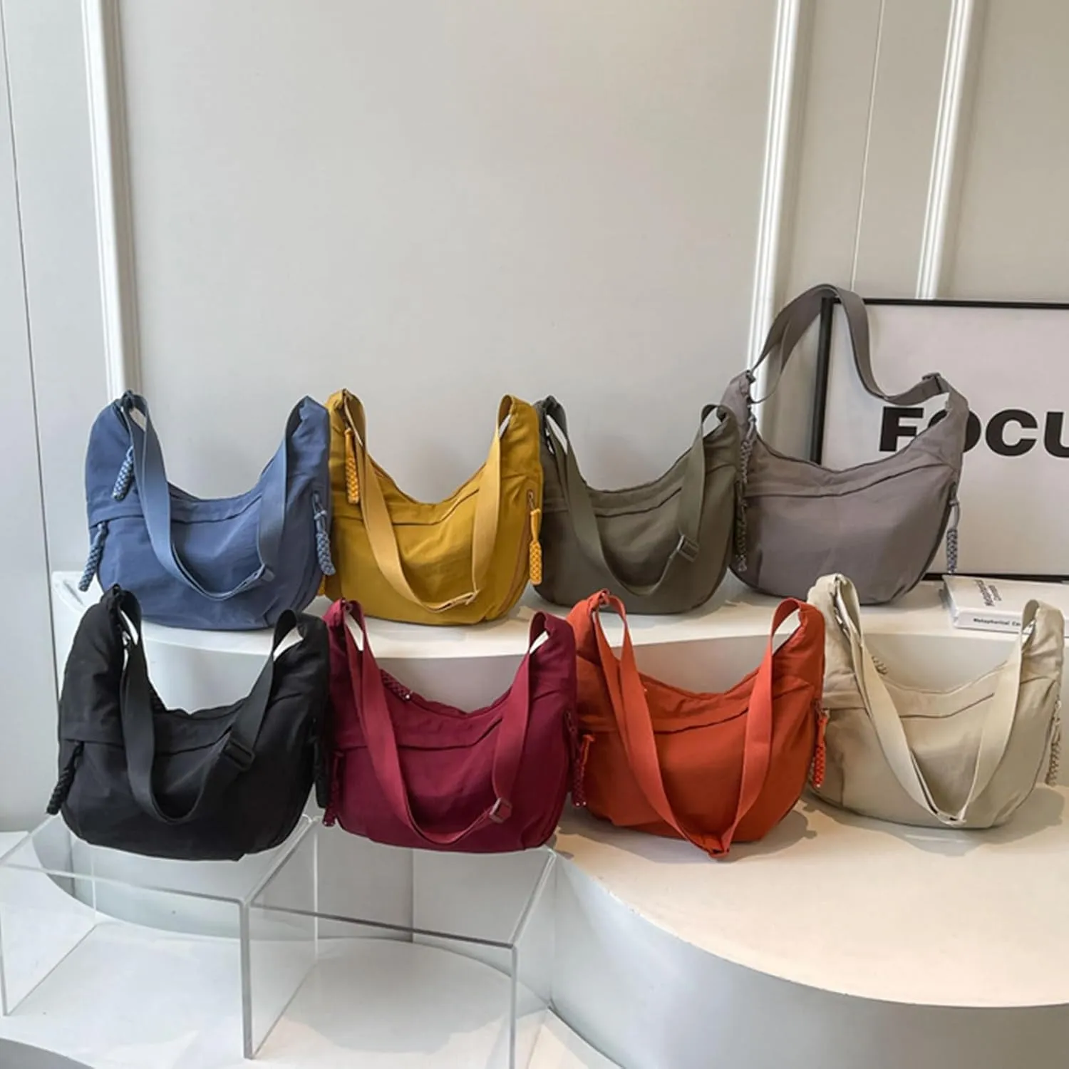 Preferable Crossbody Bag, Preferable Slouchy Corduroy Dumpling Bag, Women's Fashion Plain Color Nylon Crossbody Bags