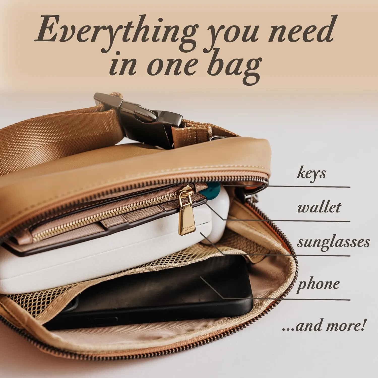 Premiere Vegan Leather Crossbody, Belt Bag, Sling Bag, Fanny Pack, Waist Pack for Women with Metal Hardware
