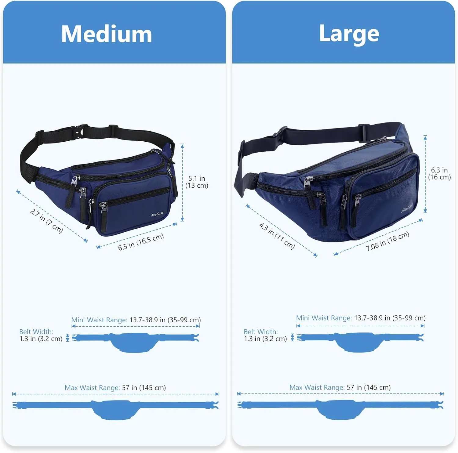 ProCase Fanny Pack Waist Packs for Men Women, Waist Bag Hip Pack for Travel Hiking Running Outdoor Sports