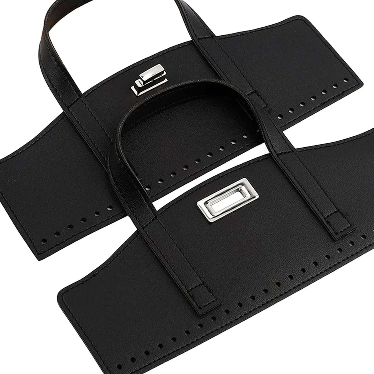 PU Leather Bag Straps with Turn Lock with Holes for DIY Bag Crochet, Bag Handles for DIY Purse Handbag Making Supplies, Black
