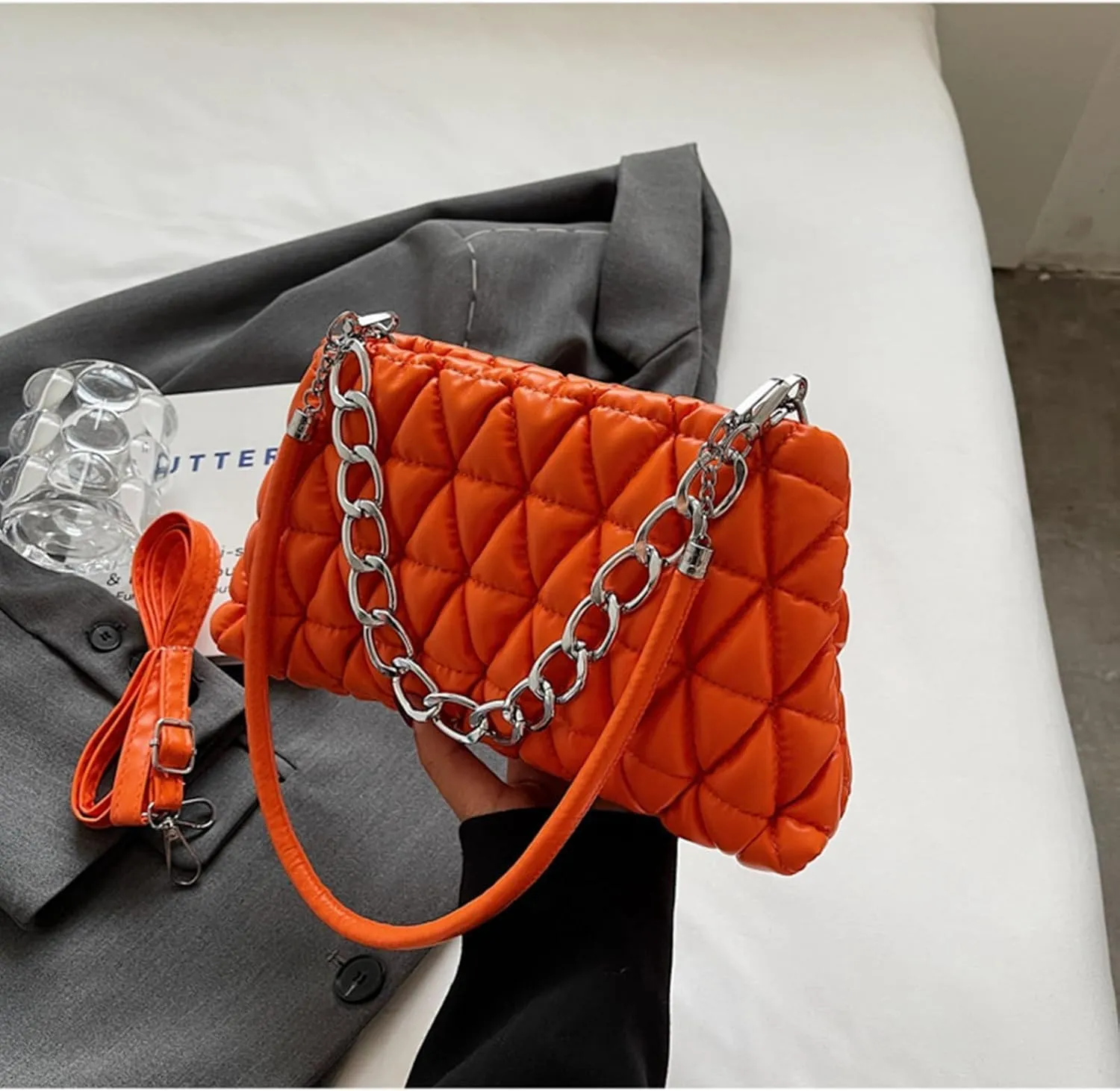 PU Leather Crossbody Bag Ladies Shoulder Top Handle Chain Bags Handbag Purse Evening Bag