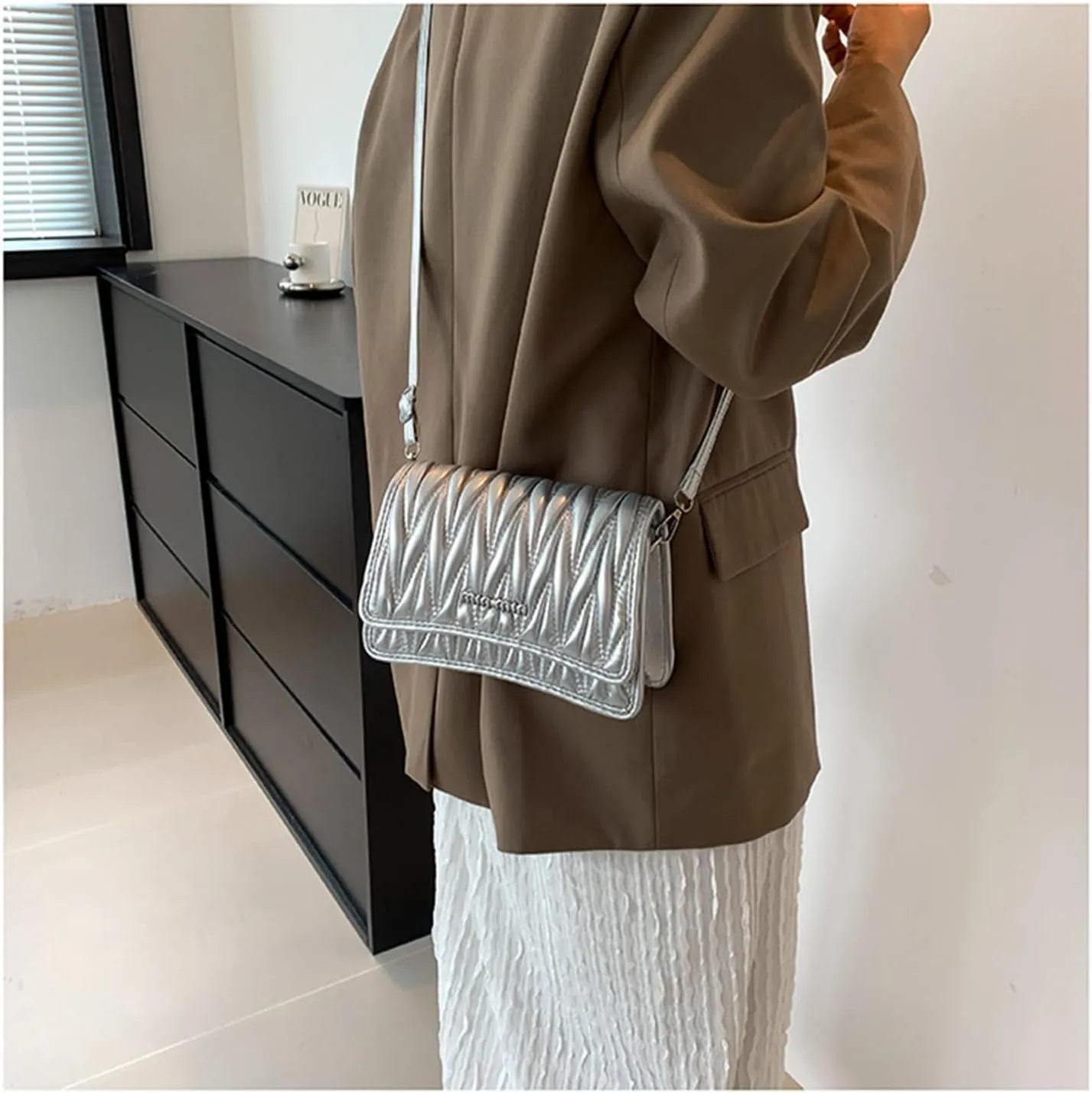 PU Leather Crossbody Bag Shoulder Bag for Women Flap Purse with Adjustable Strap Satchel Bag for Work Travel