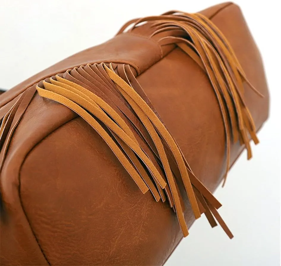 PU Leather Fringe Hobo Bag Large Studded Handbag Crossbody Bag for Women