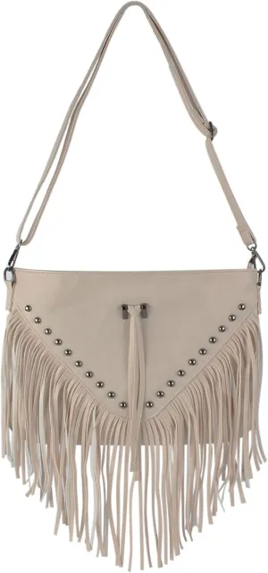 PU Leather Fringe Hobo Bag Large Studded Handbag Crossbody Bag for Women