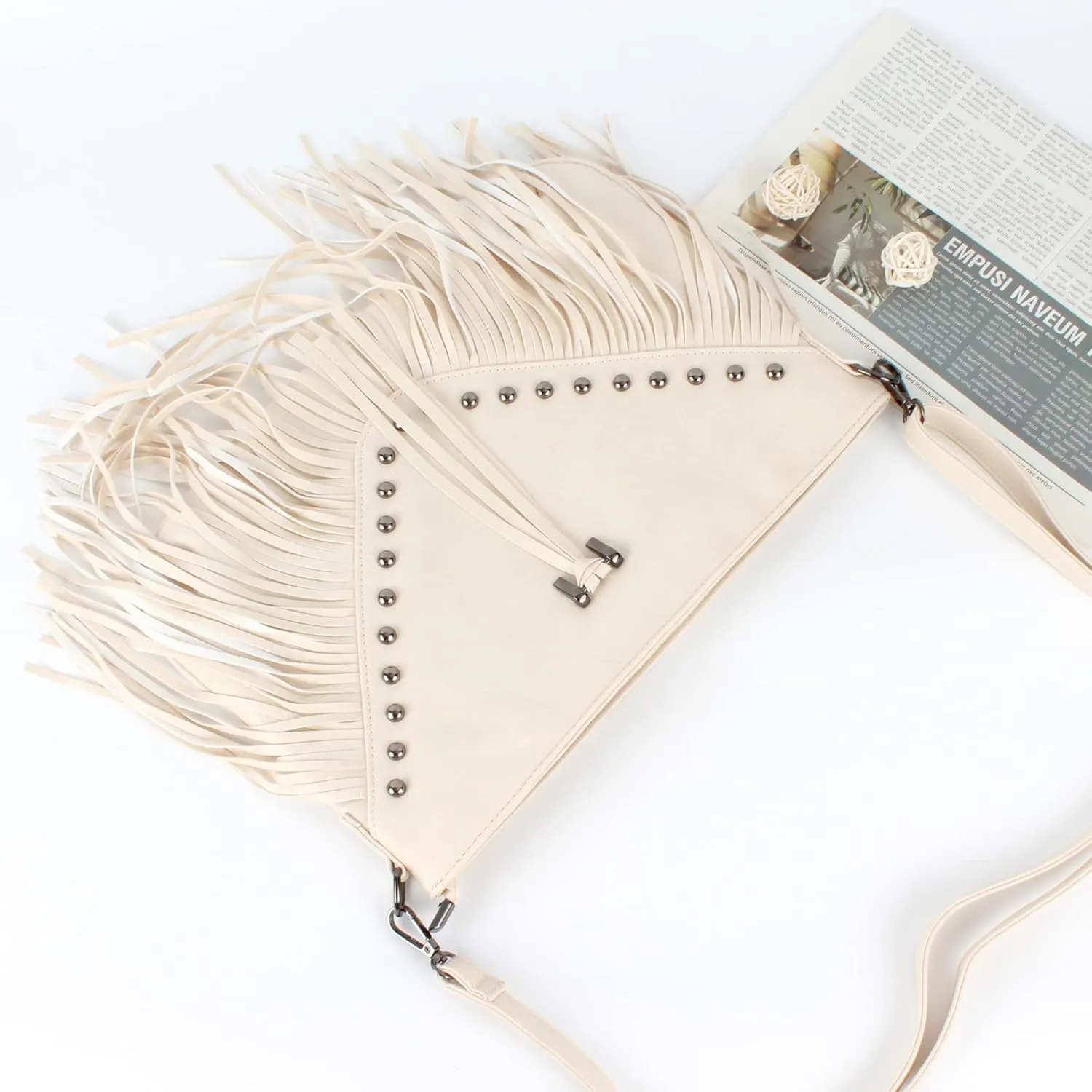 PU Leather Fringe Hobo Bag Large Studded Handbag Crossbody Bag for Women