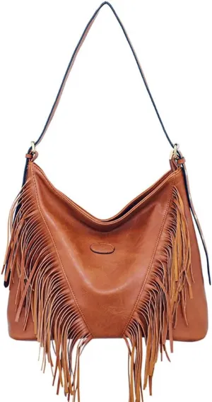 PU Leather Fringe Hobo Bag Large Studded Handbag Crossbody Bag for Women