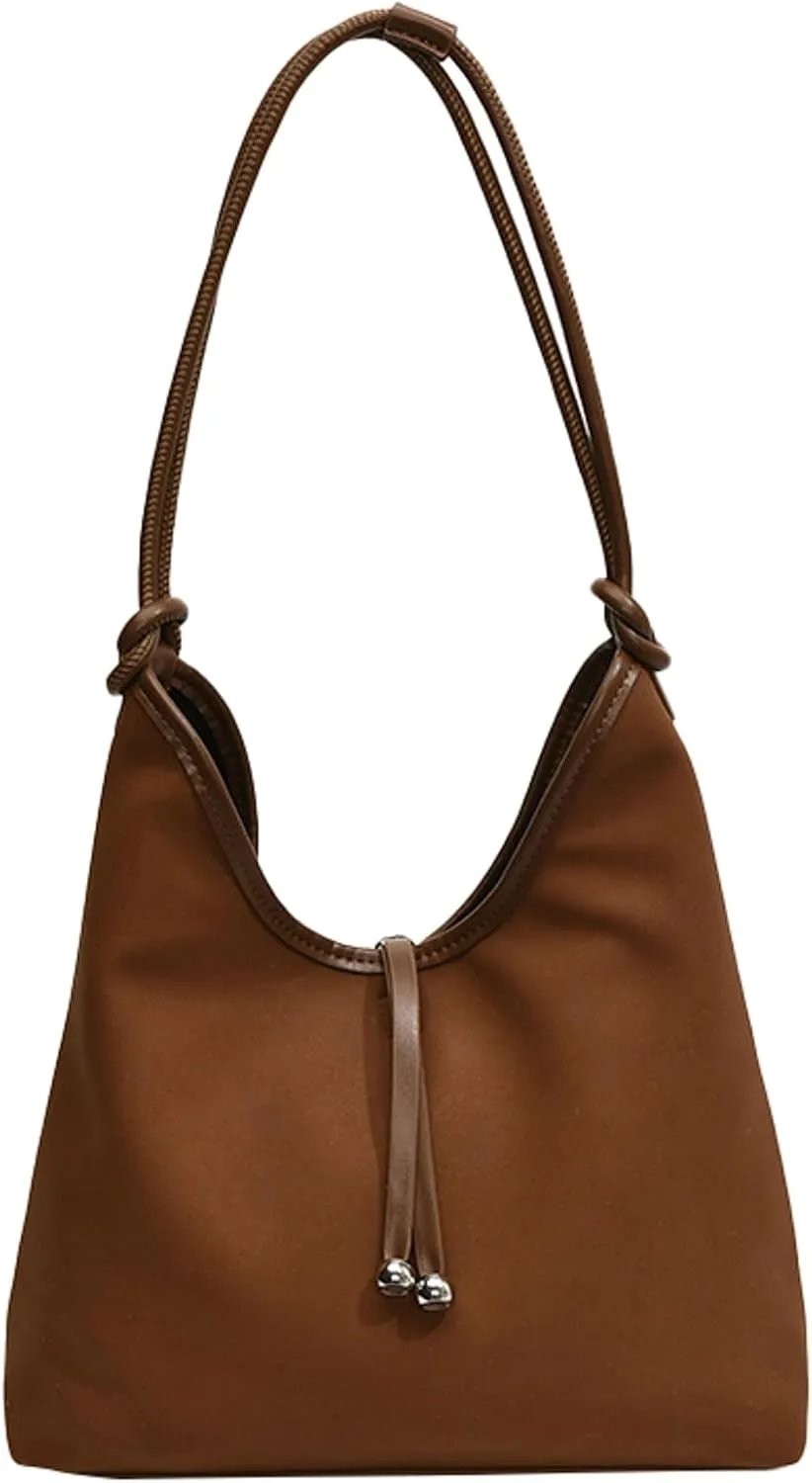 PU Suede Tote Bag Women 2025 Vintage Fall Winter Commuter Shoulder Handbag Bucket Bag Retro Dull Polish