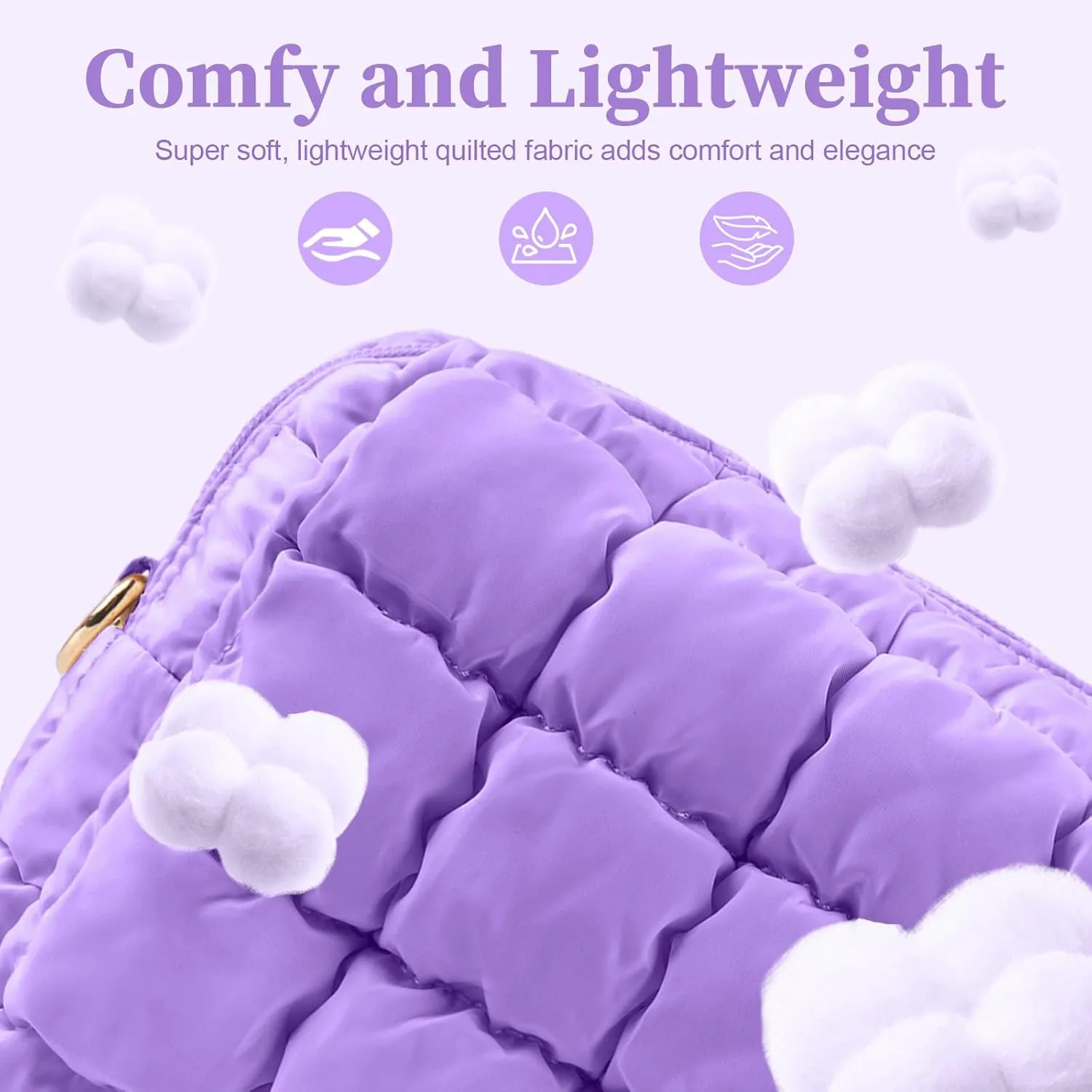 Puffer Quilted Makeup Bag Cosmetic Bags,Puffy Travel Toiletry Pouch for Women,Cute Checkered Zipper Bag Travel Essential,Portable Aesthetic Make up Organizer Bag for Gifts Work Daily(Purple,M)