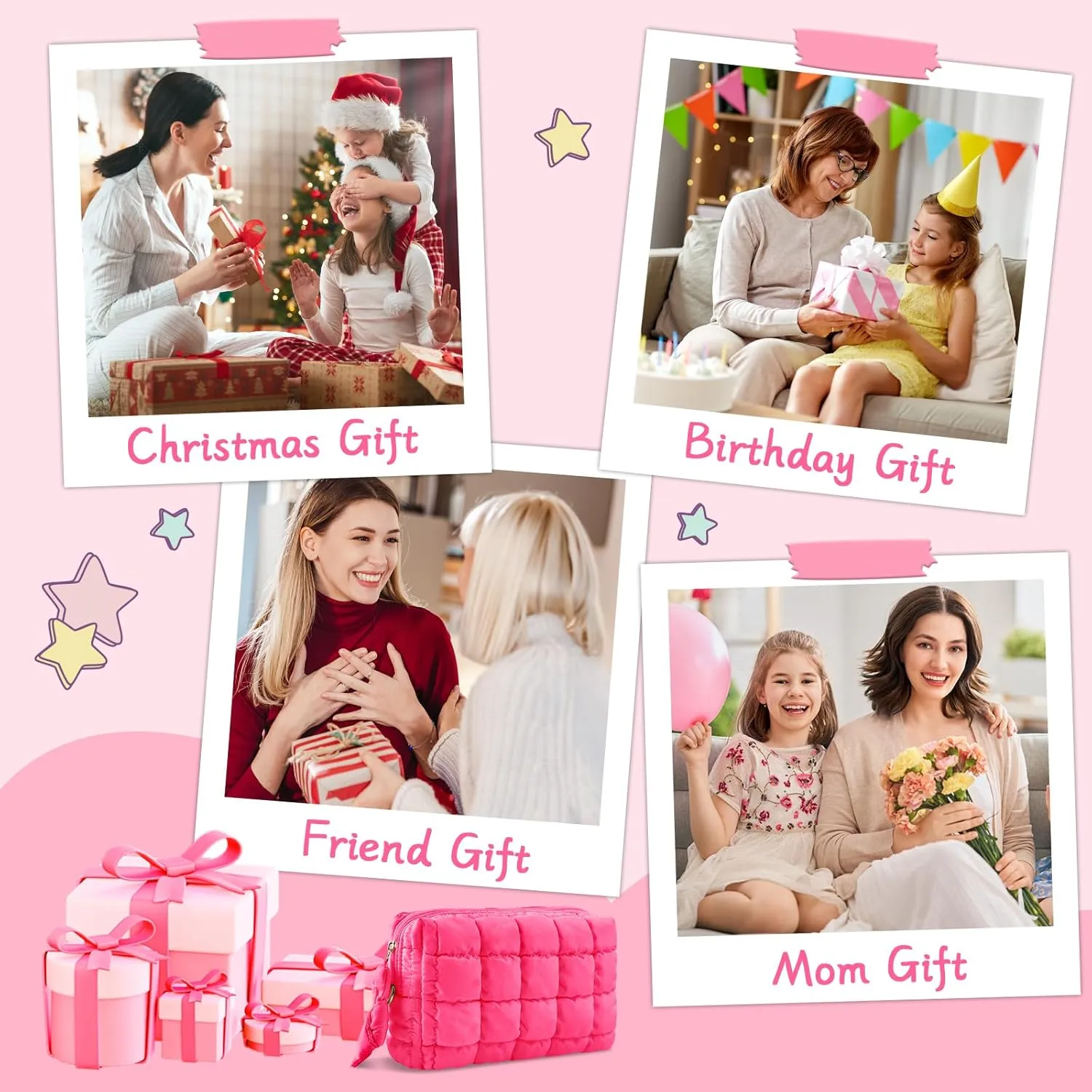 Puffer Quilted Makeup Bag Cosmetic Bags,Puffy Travel Toiletry Pouch for Women,Cute Checkered Zipper Bag Travel Essential,Portable Aesthetic Make up Organizer Bag for Gifts Work Daily(RoseRed,M)