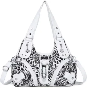 Punk Crossbody Tote Bags for Women Faux Leather Hobo Rivet Bag with Multi Pockets
