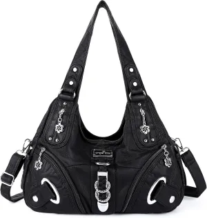 Punk Crossbody Tote Bags for Women Faux Leather Hobo Rivet Bag
