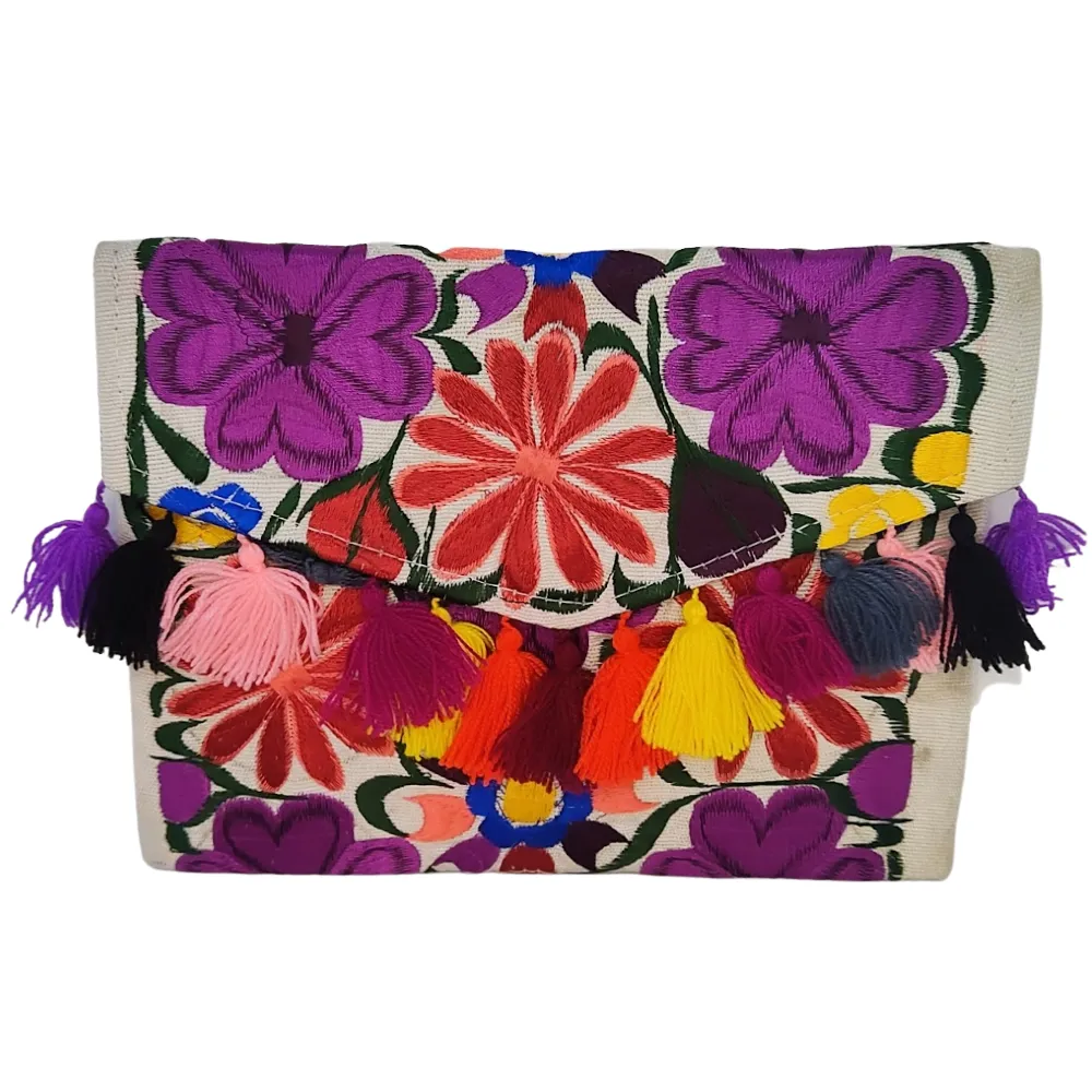 Purple Native Embroidered Flower Purse