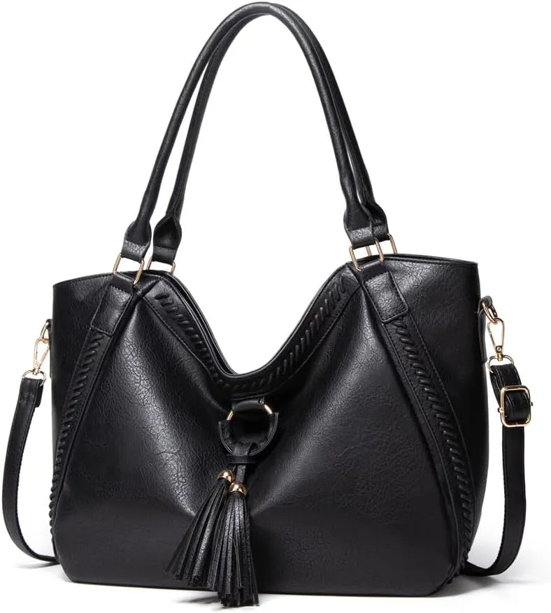 Purse Large Top Handle Handbag with Tassels Women’s Tote Shoulder Leather Hobo