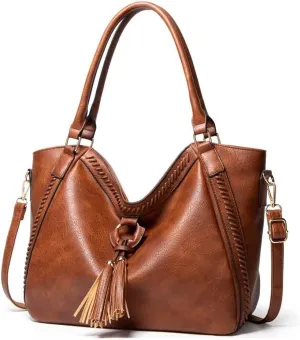 Purse Large Top Handle Handbag with Tassels Women’s Tote Shoulder Leather Hobo
