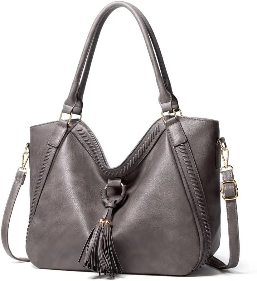 Purse Large Top Handle Handbag with Tassels Women’s Tote Shoulder Leather Hobo