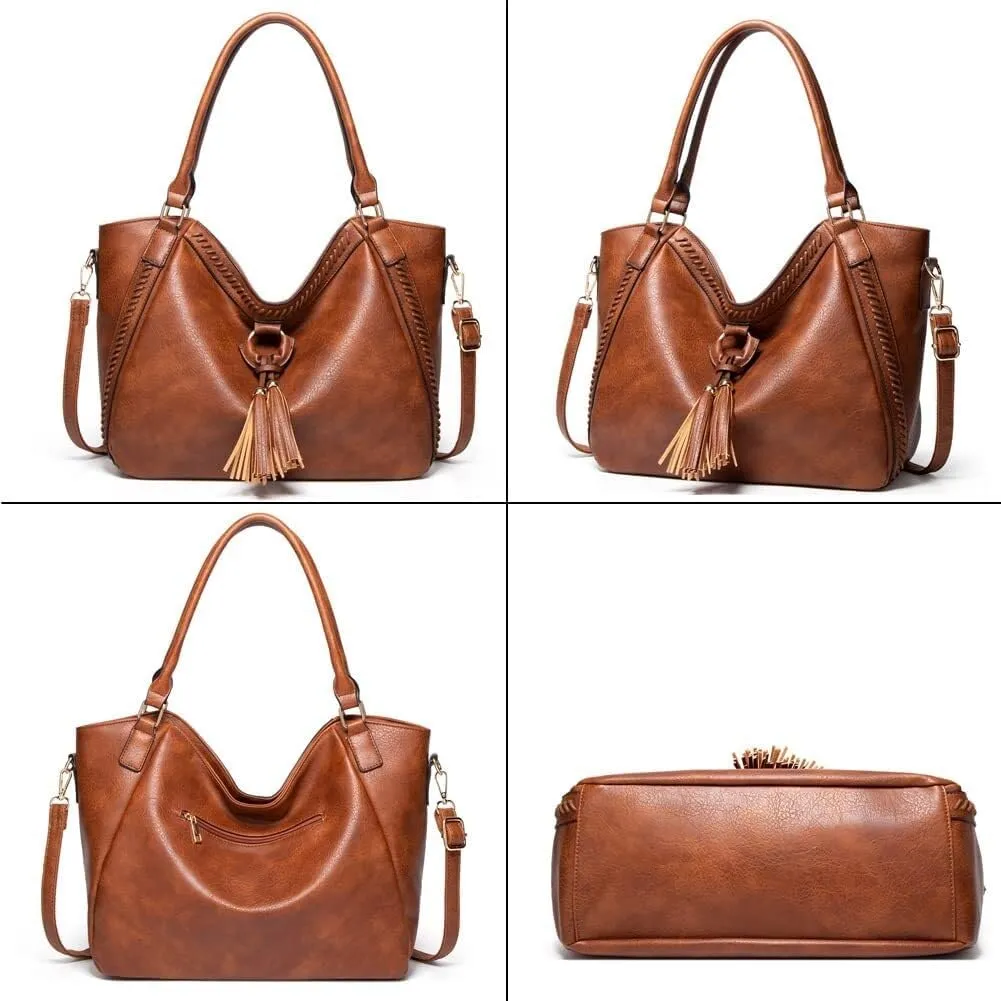Purse Large Top Handle Handbag with Tassels Women’s Tote Shoulder Leather Hobo