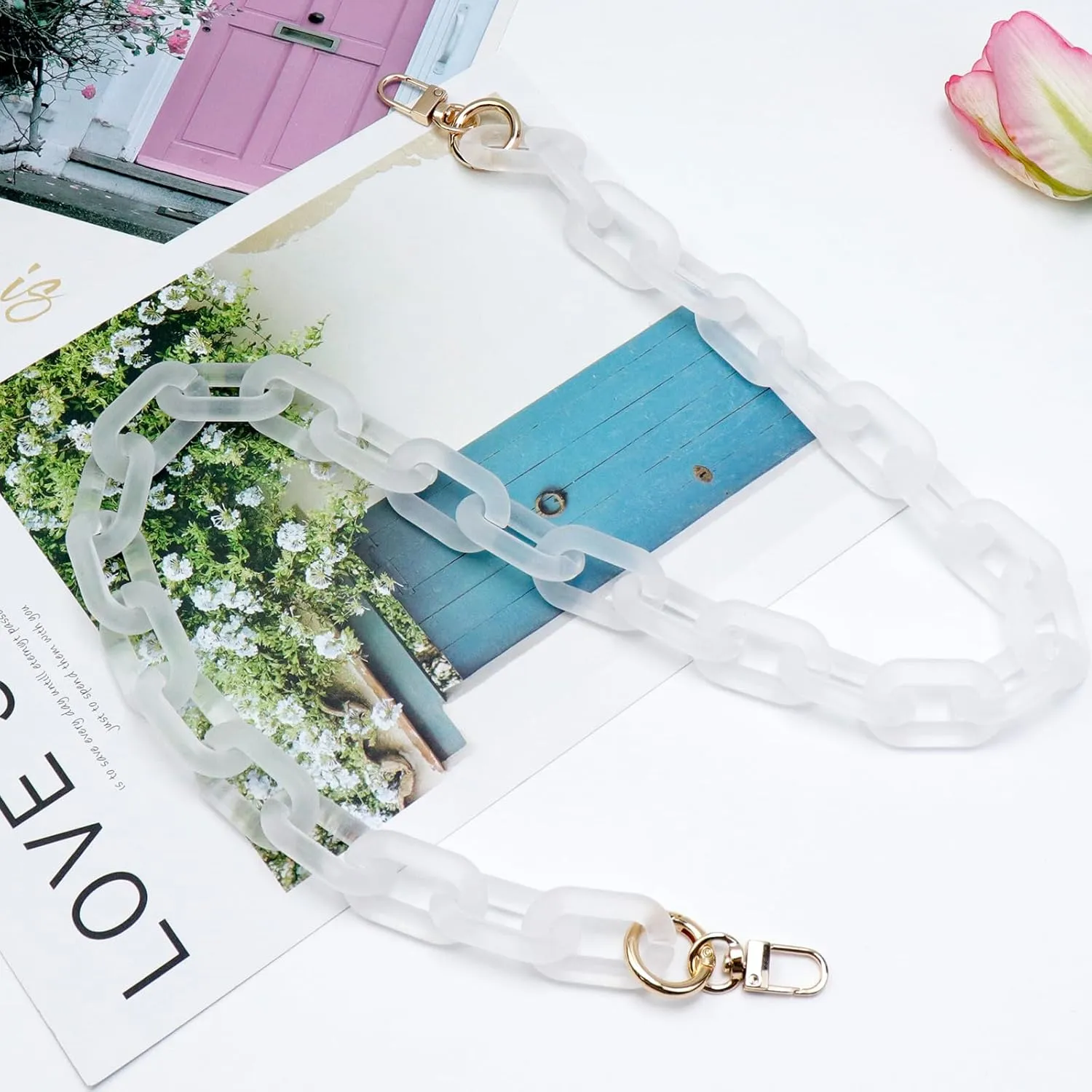 Purse Strap Bag Chain 34 Inch Resin Shoulder Strap Handbag Decoration Chain Bag Charms Accessories, Matter Clear