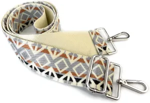 Purse Strap Replacement Crossbody 2 Inch Wide Diamond Jacquard Weave Gray Accent with Silver Hooks Ethnic Guitar Style Adjustable Canvas Straps