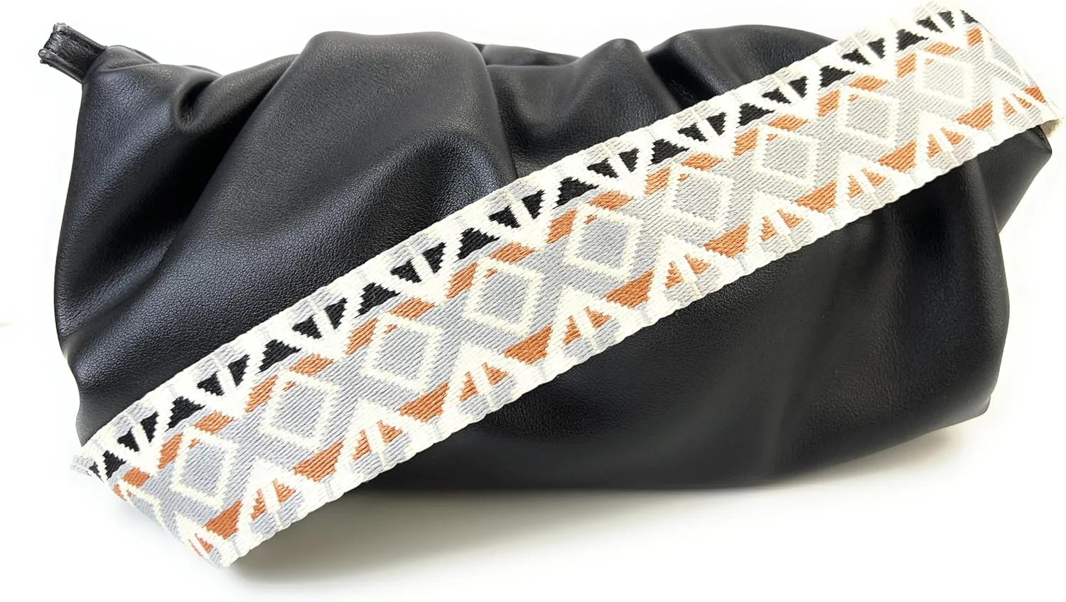 Purse Strap Replacement Crossbody 2 Inch Wide Diamond Jacquard Weave Gray Accent with Silver Hooks Ethnic Guitar Style Adjustable Canvas Straps
